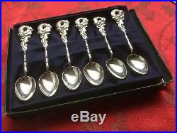 Fabulous Set Of Chinese Sterling Silver Dragon Handle Tea Spoons Signed HK