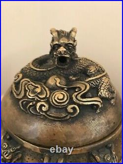 Fabulous Vintage Chinese Oriental Bronze Dragon Encrusted Incense Burner