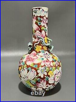 Fantastic Antique Chinese Mille Fleur Vase With Dragon Qing Period