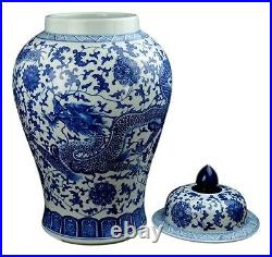 China Ming Style Festcool 20 Classic Blue and White Porcelain Dragon Temple Ceramic Ginger Jar Vase 