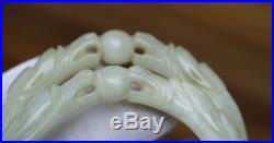 Fine 19c. Antique Pair Chinese Carved Twin Dragon Celadon Jade Bangles Bracelets