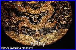 Fine 19th C Antique Chinese Silk EmbroideryTextile Roundel Dragon Rank Badge