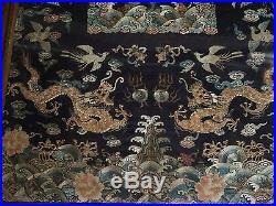 Fine 19th century antique Chinese silk dragon embroidery in frame