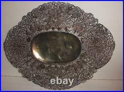 Fine Antique Chinese 19thc Qing dynasty Filigree Silver Dragon butterfly tray
