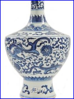 Fine Antique Chinese Blue And White Dragon Flower Vases Porcelain Yongzheng Mark