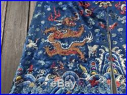 Fine Antique Chinese Blue Dragon Robe With Fine Gold Dragons