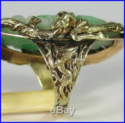 Fine Antique Chinese Carved Apple Jade 14k Gold Imperial Court Dragon Ring SIGND