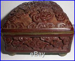 Fine Antique Chinese Carved Cinnabar bronze enamel dragon hinged box