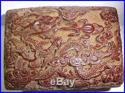 Fine Antique Chinese Carved Cinnabar bronze enamel dragon hinged box