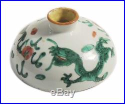 Fine Antique Chinese Duo Cai Hand Painted Dragons Porcelain Brush Washer