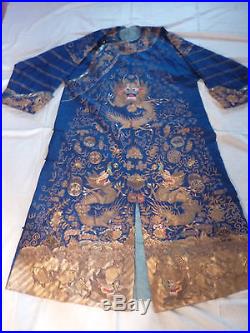 Fine Antique Chinese Embroidered Kesi Silk Robe With Dragons Koi / Gold Thread