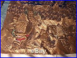 Fine Antique Chinese Embroidered Kesi Silk Robe With Dragons Koi / Gold Thread