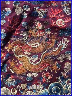 Fine Antique Chinese Embroidered Silk Robe With Several Dragons / Gold Thread