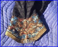 Fine Antique Chinese Embroidered Silk Robe With Several Dragons / Gold Thread