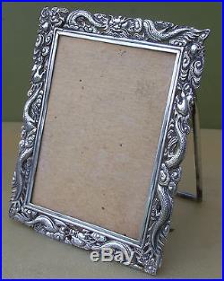 Fine Antique Chinese Export silver photo frame, c1900, Dragons, KMS, 79 grams