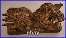 Fine Antique Chinese Hand Carved Wood Temple Dragon Gilt Red Statue