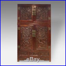 Fine Antique Chinese Hebei Rose Wood Compound Cabinet Dragon Motif Mid-19th C