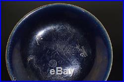 Fine Antique Chinese Porcelain Powder Blue Gilt Dragon Dish Plate QIANLONG 18thC