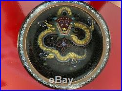 Fine Antique Chinese Royal Dragons Black Cloisonne Bronze Bowl 5.5 x 1.75