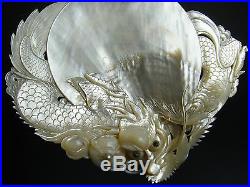 Fine Antique Chinese Shell Mother Of Pearl Hand Carved Dragon. 19th Century
