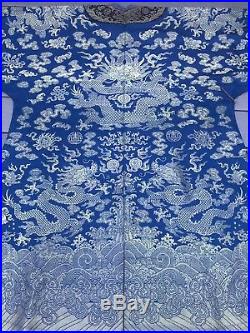 Fine Antique Chinese Silk Dragon Robe With Nine Dragons Qing