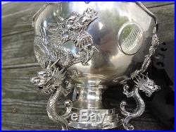 Fine Antique Chinese Silver Bowl with Dragons Wang Hing