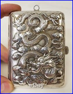 Fine Antique Signed Hallmark Chinese Repousse' Silver Dragon Cigarette Case