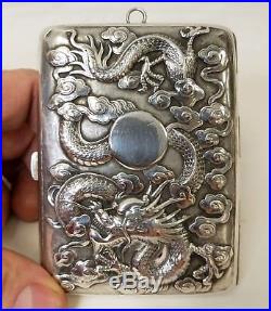 Fine Antique Signed Hallmark Chinese Repousse' Silver Dragon Cigarette Case