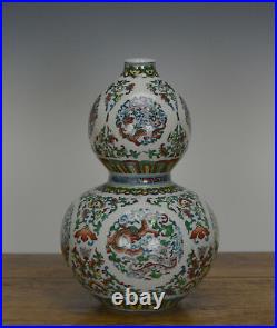 Fine Chinese Doucai Dragon Double Gourd Porcelain Vase