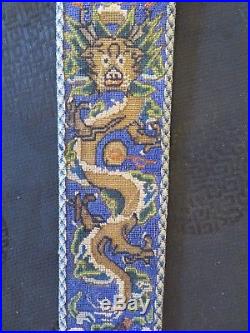 Fine Chinese Embroidered Gauze Fan Case/Holder Dragon Motif Antique Excellent