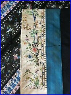 Fine Chinese Embroidery Robe Double Dragon Damask Silk Elaborate Ribbon Antique