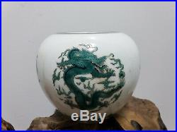 Fine Chinese Green Color Dragons Porcelain Jar Tank