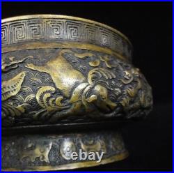 Fine Chinese Old Bronze Censer Dragon Handle Incense Burner XuanDe Marks
