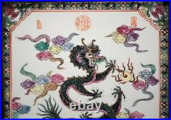 Fine Chinese Painted Porcelain Plaque, Dragon Motif with Clouds, Signed & Beauty