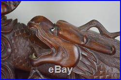 Fine LARGE Antique Chinese 19th/20th Century Hardwood Carving Of Two Dragons