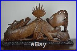 Fine LARGE Antique Chinese 19th/20th Century Hardwood Carving Of Two Dragons