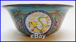 Fine Large 19th C. Chinese Cloisonne Bowl with Dragons & Phoenix c. 1900 antique