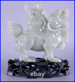 Fine Old Chinese Carved Jade Mythical Beast Dragon Carving Sculpture Scholar