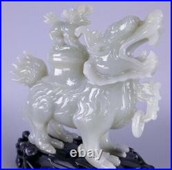 Fine Old Chinese Carved Jade Mythical Beast Dragon Carving Sculpture Scholar