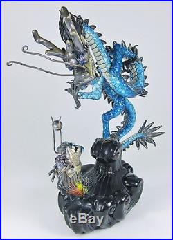 Fine Old Chinese Sterling Silver Enamel Imperial Dragon Fish & Ocean Statue