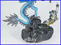 Fine Old Chinese Sterling Silver Enamel Imperial Dragon Fish & Ocean Statue