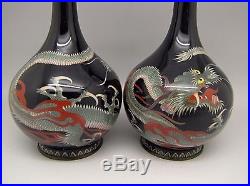 Fine PAIR of 19th century CLOISONNE JAPANESE DRAGON VASES ANTIQUE CHINESE