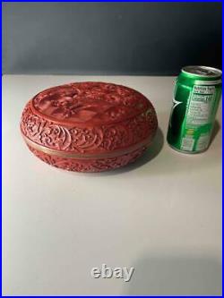 Fine and Old Chinese Carved Cinnabar Lacquer Box Dragon Motif Authentic Box