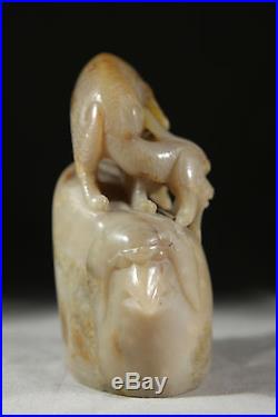 Fine antique Chinese carved soapstone dragon and mythical beast