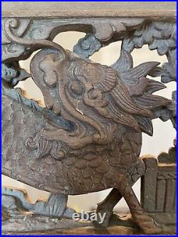 Finely Carved Chinese Antique 19th C. Carved Wood Relief Panel With Dragon