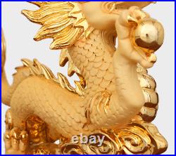 GOLD LUCKY DRAGON STATUE FENG SHUI OLD CHINESE ANIMAL WEALTH Bronze Gilt zodiac