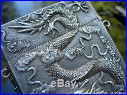 Good Antique Chinese Silver Dragon Card Case And Pen Holder, Luen Wo
