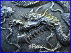 Good Antique Chinese Silver Dragon Card Case And Pen Holder, Luen Wo