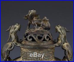 GREAT ANTIQUE CHINESE ARCHAIC FU LION DRAGON FIGURAL CENSER VASE w OLD PHOTO