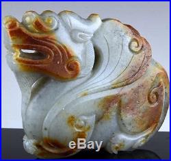 Great Chinese Grey White Jade Mythical Dragon Beast Figure Ming Qing Dynasty